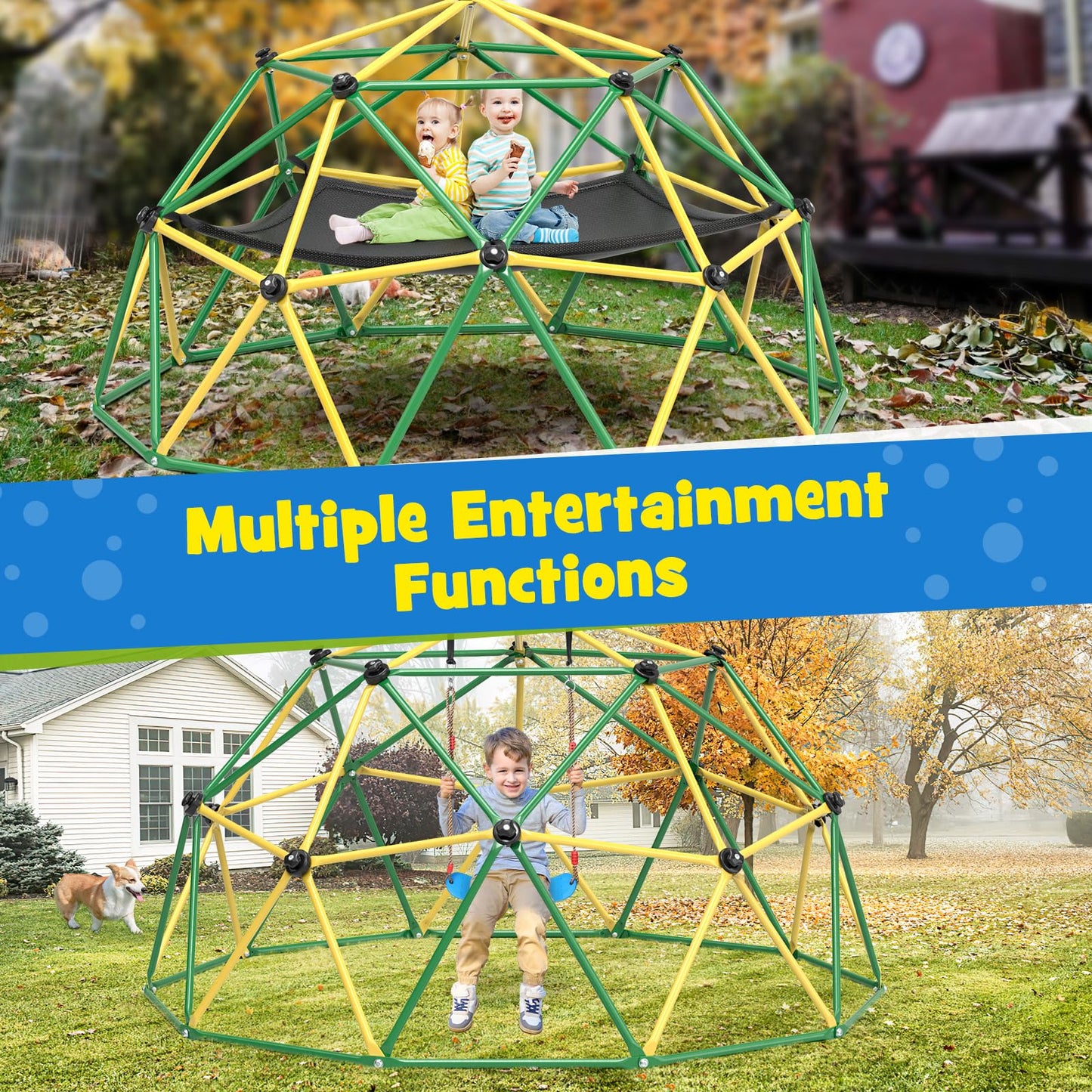Amictoy Climbing Dome, 10FT Climber with Hammock & Swing, Jungle Gym Backyard for Kids, 2025 Upgraded Model Indoor Outdoor Toddler Play Equipment, Easy Assembly, Safety Certified