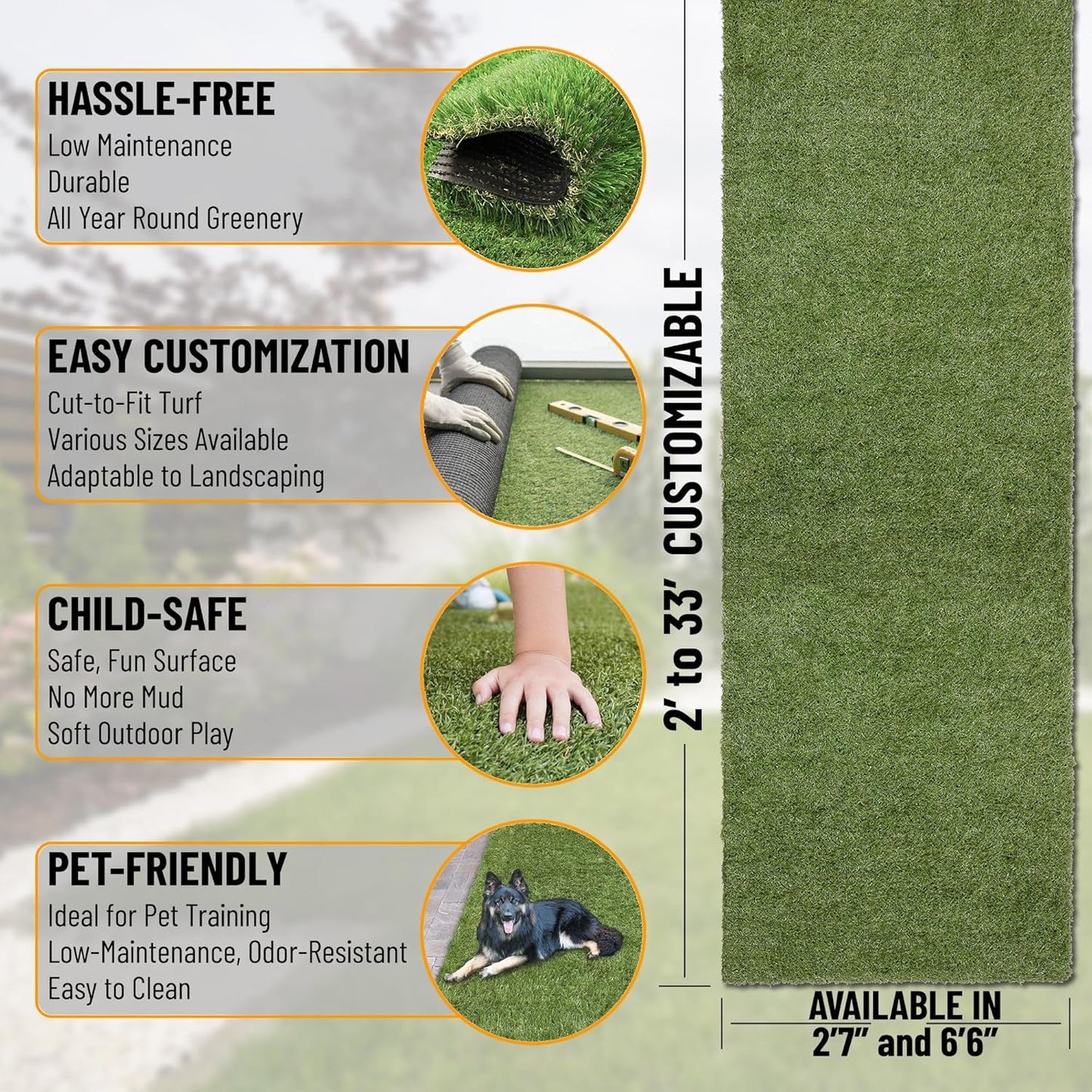 Waterproof Easy-Clean Solid Grass Design Indoor/Outdoor Rug, 2'7'' x 4', Green Runner