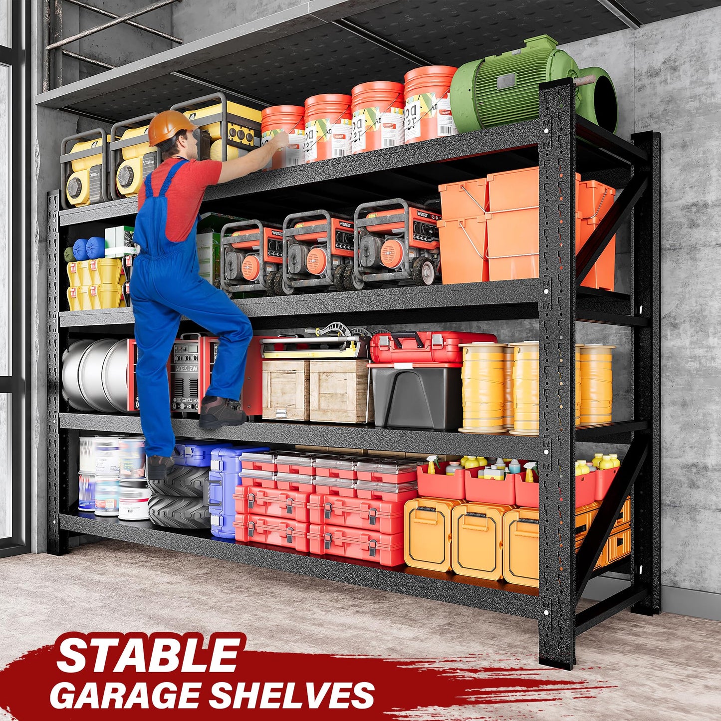 9000LBS Heavy Duty Garage Shelving Units,75" Wide & Deep Storage Shelves,Metal Garage Shelves,Large Storage Rack,Steel Shelf,Industrial Shelving for Shop,Warehouse,Basement,75" W x 24" D x 70" H