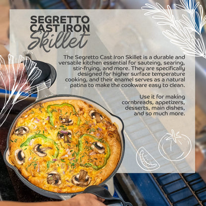Segretto Cookware Enameled Cast Iron Skillet, 10.25-IN Rosso (Gradient Red) Enamel Skillet Pan, No Seasoning Required and Cast Iron Frying Pan
