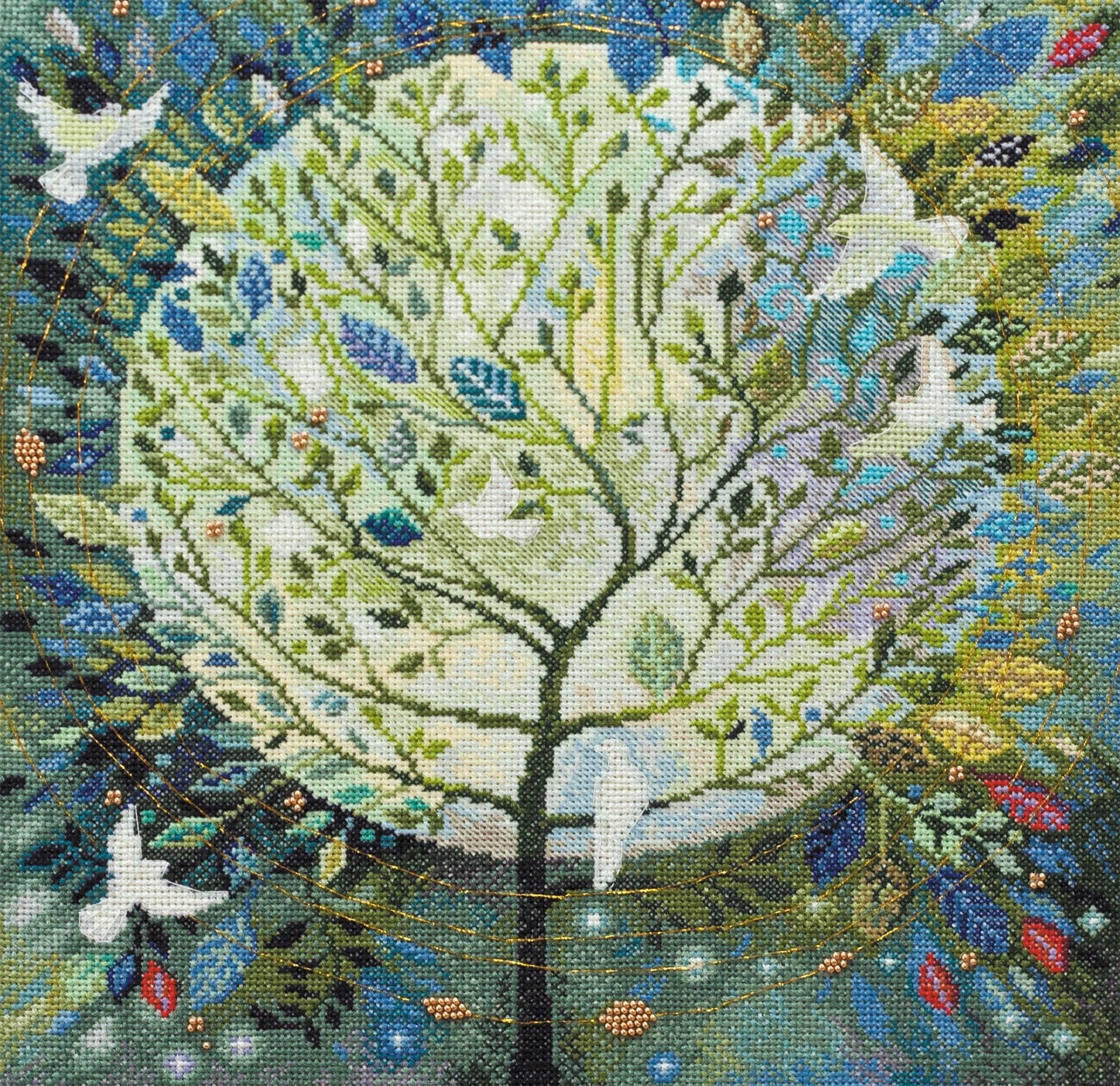 Wizardi Cross-Stitch kit - World Tree. Beginner Embroidery Kit for Adults. Cross-Stitch Supplies. Needle, Canvas, Scheme, Floss and Floss Organizer Kit. AH-049 Abris Art