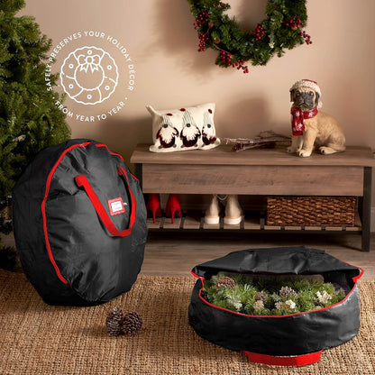 ZOBER Christmas Wreath Storage Container - 36 Inch Waterproof Oxford Bag with Dual Zippers & Durable Handles - Black