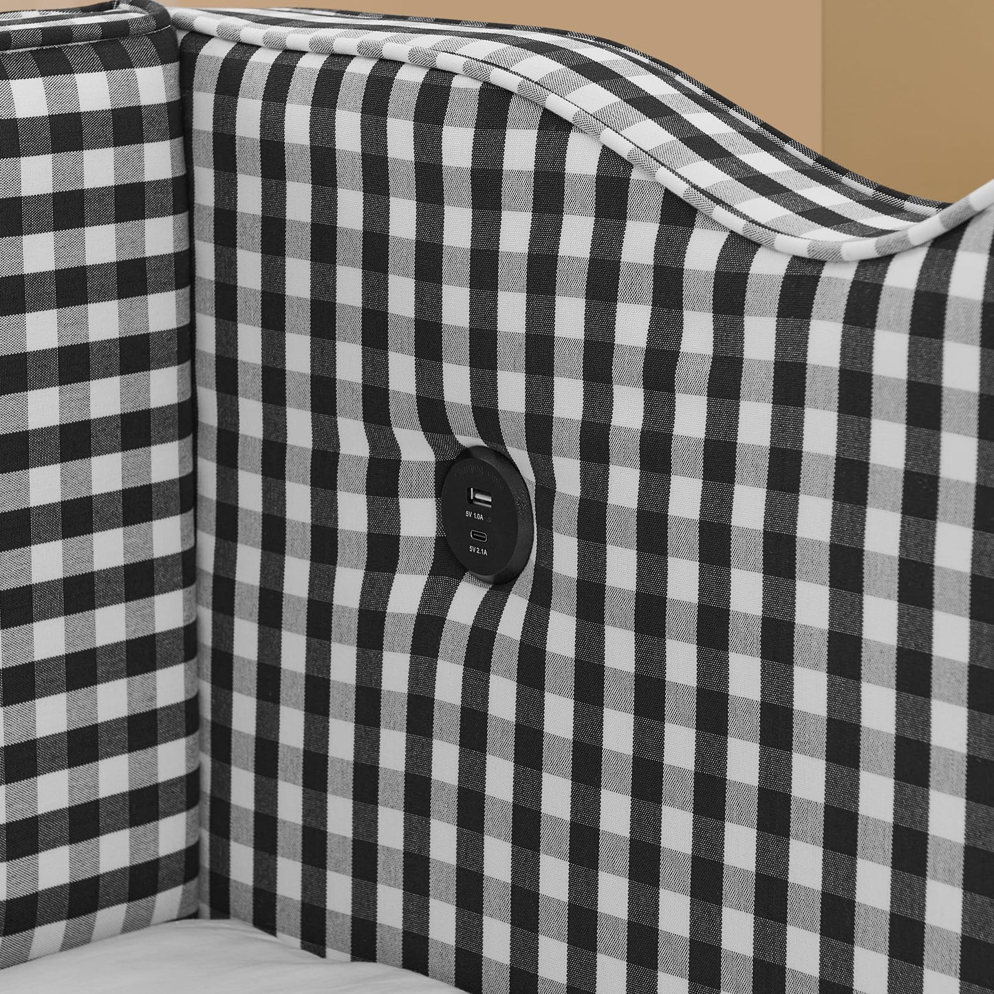 PVWIIK Twin Size Upholstered DayBed with Trundle and USB for Adult,Kids,Bedroom,BedFrame w/Linen Adorable Wave Shaped, Black