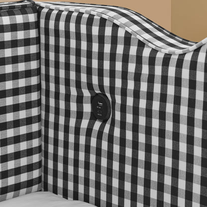 PVWIIK Twin Size Upholstered DayBed with Trundle and USB for Adult,Kids,Bedroom,BedFrame w/Linen Adorable Wave Shaped, Black