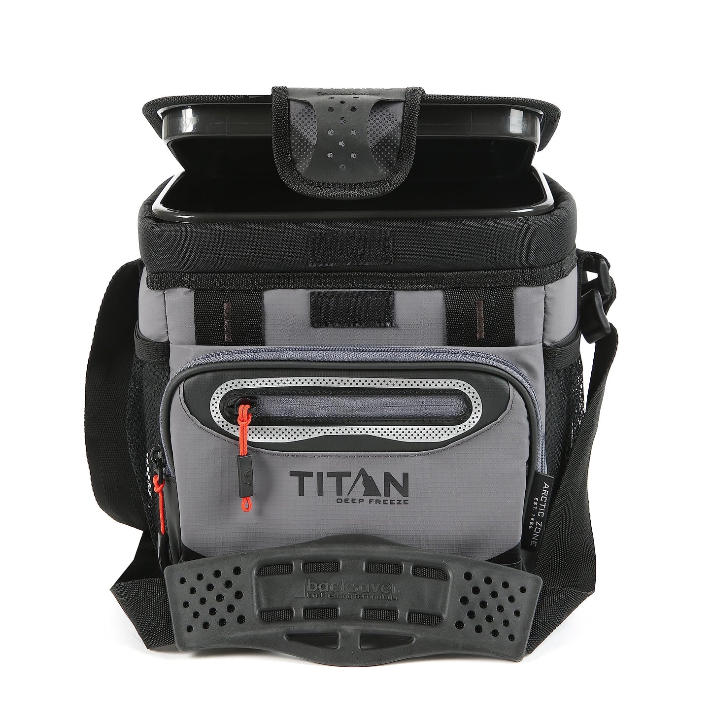 Titan by Arctic Zone Zipperless Soft Sided Cooler with HardBody Liner and SmartShelf, Insulated Bag with Shoulder Strap for Lunch and Travel, 9 Can Capacity, Sharkskin Gray