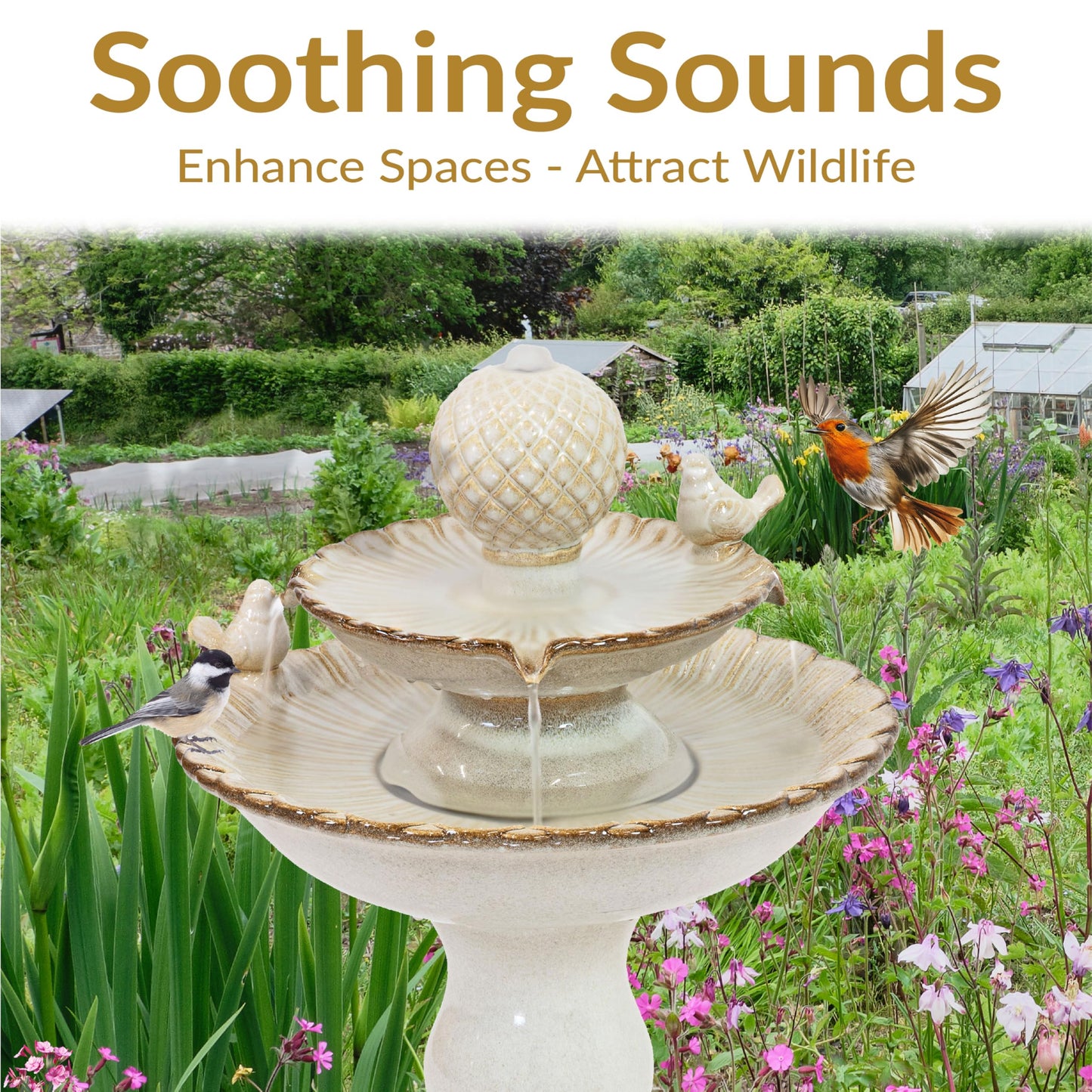 Sunnydaze 27" H 2-Tier Ceramic Water Fountain - Outdoor Water Feature for Patio, Yard, Balcony - Garden Fountain - White