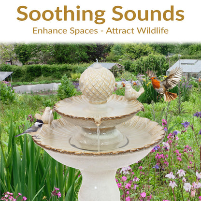 Sunnydaze 27" H 2-Tier Ceramic Water Fountain - Outdoor Water Feature for Patio, Yard, Balcony - Garden Fountain - White
