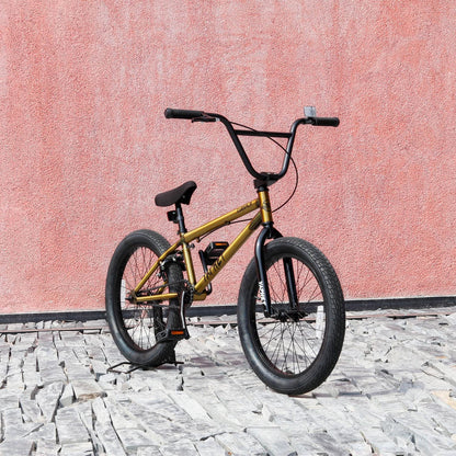 cubsala Freestyle BMX Bike, 20 Inch Yaphet Bicycle for Teen Beginner and Adult Riders, Bike with Hi-Ten Steel Frame, Gold