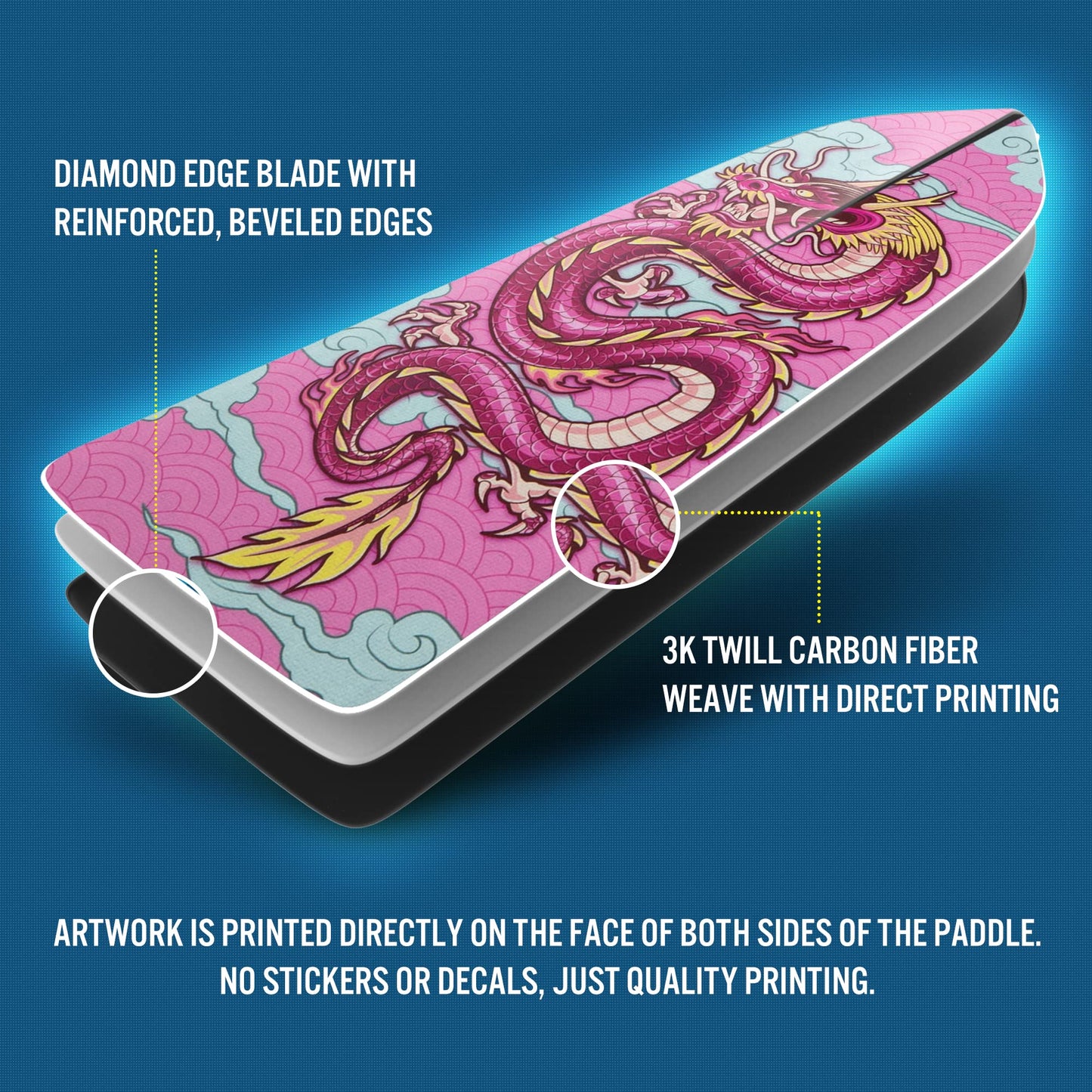 Hornet Watersports Dragon Boat Paddle - Pink Dragon- Adjustable Carbon Fiber Dragon Boat Paddle - IDBF Approved - Dragon Boat Accessories - Dragonboat Paddles (Leverlock Adjustable)