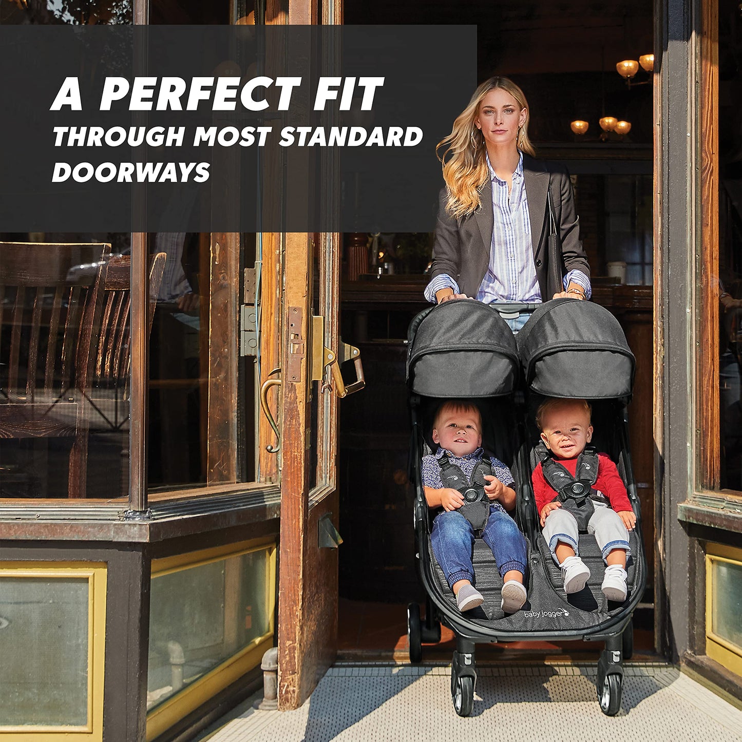 Baby Jogger® City Tour 2 Side by Side Double Stroller, Compact Twin Stroller Design, Easy-To-Maneuver, Fits Through Standard Doorways, Compact One-Step Fold Design, Baby Travel Essential, Pitch Black