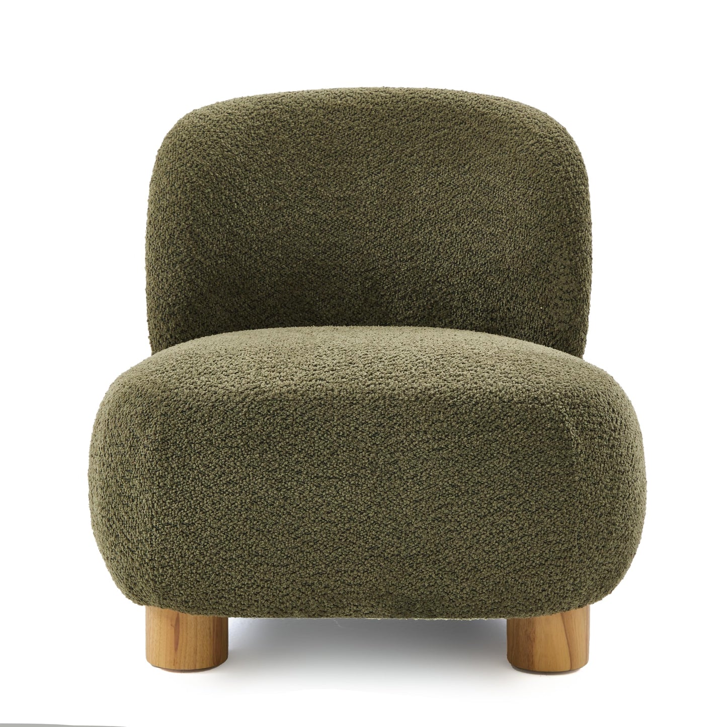 Christopher Knight Home Modern Low Profile Accent Chair for Living Room, Boucle Upholstered Armless Chair with Rubberwood Legs, Comfy Lounge Armchair, Plush Cloud-Like Seating for Bedroom, Olive Green