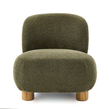 Christopher Knight Home Modern Low Profile Accent Chair for Living Room, Boucle Upholstered Armless Chair with Rubberwood Legs, Comfy Lounge Armchair, Plush Cloud-Like Seating for Bedroom, Olive Green
