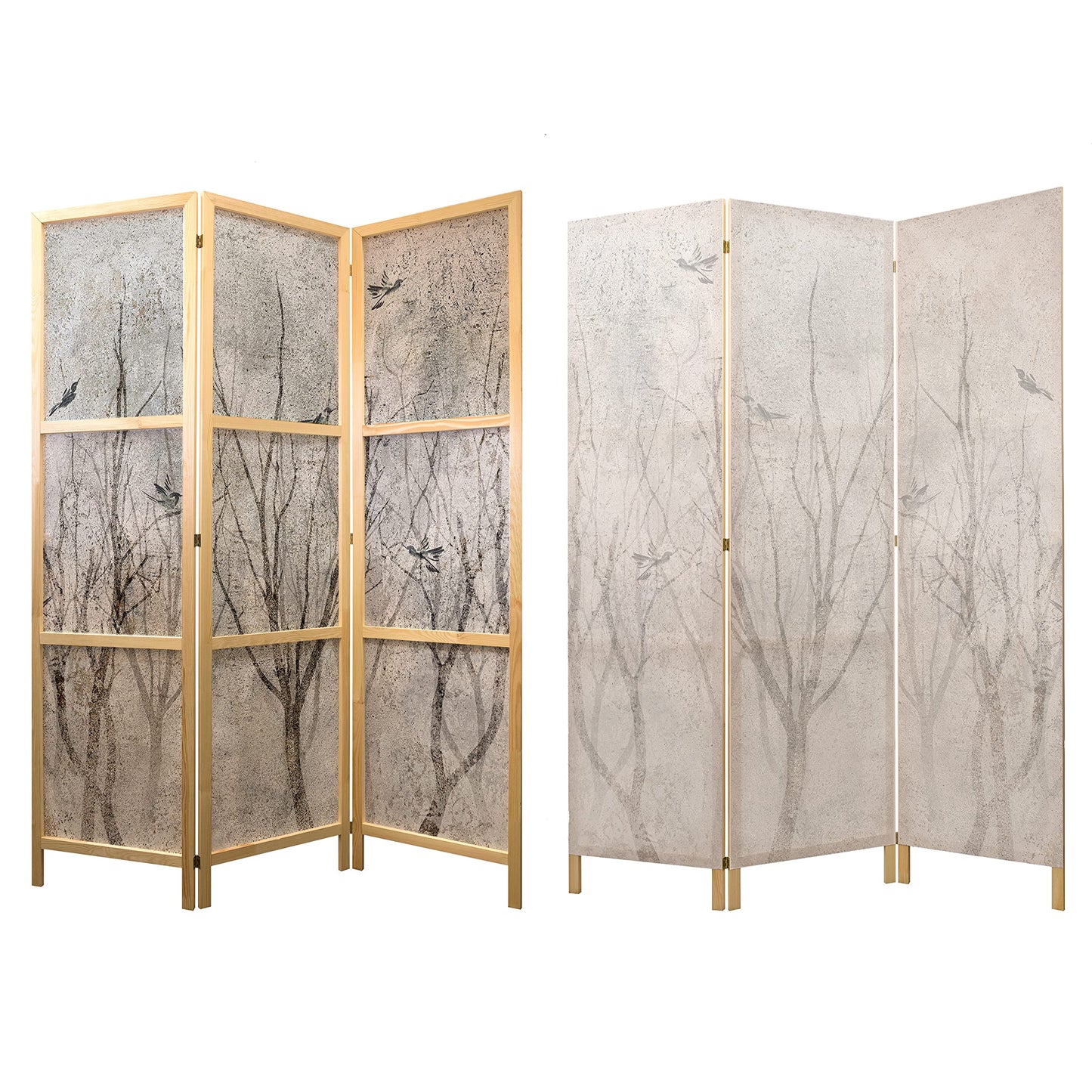 artgeist Japanese Room Divider Birds Forest Nature Leaves Botanical 53 x 67 in - 3 Panel Folding Screen Japan Design Home Decoration Art Deco c-C-0462-z-b