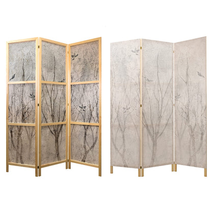 artgeist Japanese Room Divider Birds Forest Nature Leaves Botanical 53 x 67 in - 3 Panel Folding Screen Japan Design Home Decoration Art Deco c-C-0462-z-b