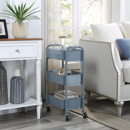 SunnyPoint 3-Tier Delicate Compact Rolling Metal Storage Organizer - Mobile Utility Cart Kitchen/Under Desk Cart with Caster Wheels - Blue (15.35" X 10.24" X 26.8"H)