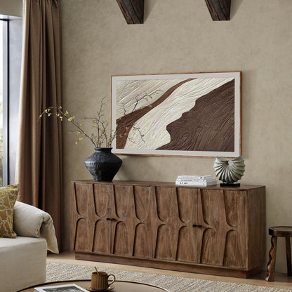 Modway Veda 72 Inch Mango Wood Sideboard Storage Cabinet in Walnut - Mid-Century Modern Buffet Credenza with 4 Doors