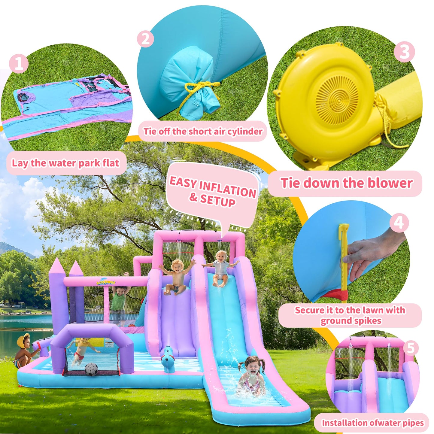 Anypool 8 in1 20Ftx12Ft Inflatable Water Slide with 17.9ft Long Slide Backyard Bounce House for Kids, Water Slides Park with 2 Inflatable Bodyboards for Ages 3-10, Includes 650W Blower