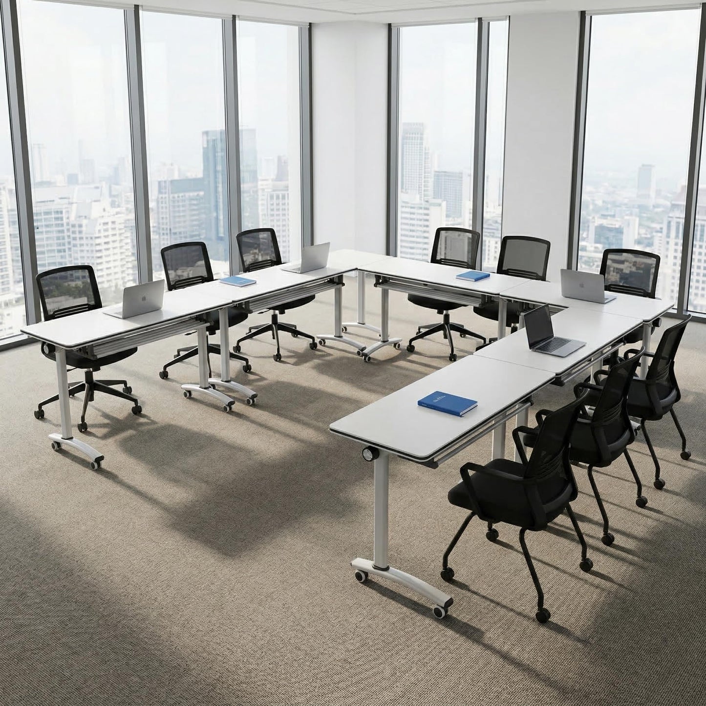 Conference Room Table, Foldable Flip Top Mobile Training Table with Wheels, 47.2 Inch Modern Rectangular Meeting Seminar Desk, Waterproof Metal Frame for Office, Classroom & Boardroom