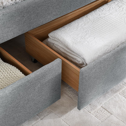 Ball & Cast Queen Size Daybed with Storage Drawers, Linen Upholstered Sofa Bed with Channel Tufted Backrest, Day Bed Frame with Wood Slats Supports, No Box Spring Needed,Grey