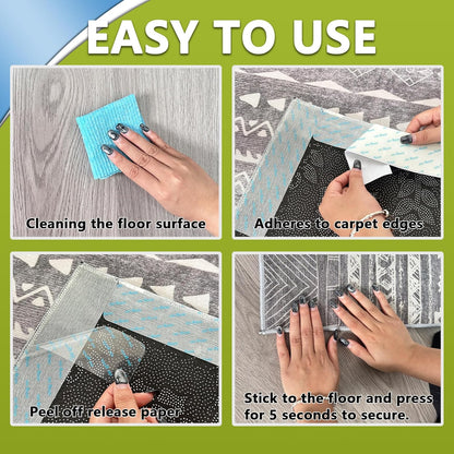 Rug Carpet Non Slip Grippers, 24Pcs Large Carpet Tape Pads, Reusable Strong Adhesive for Floor