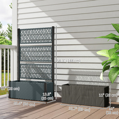 Outsunny Wicker Outdoor Planter with Trellis, 58" Standing Raised Garden Bed with Liner, Drainage Holes, Privacy Screen Planter Box for Climbing Plants, Flowers, Dark Grey