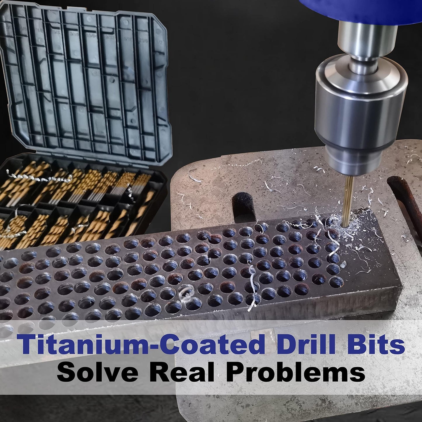 230 Pieces Titanium Twist Drill Bit Set, 135° Tip High Speed Steel, Size from 3/64" up to 1/2", Ideal Drilling in Wood/Cast Iron/Aluminum Alloy/Plastic/Fiberglass, with Hard Storage