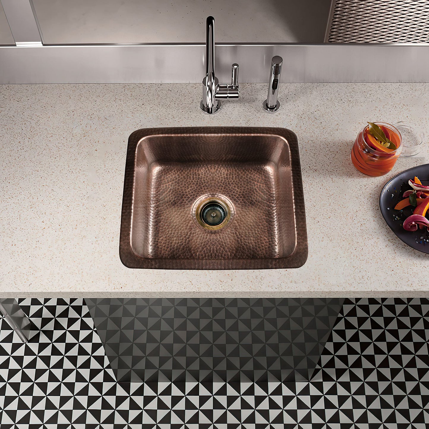 Monarch Abode Kitchen & Bar Sink – 17-inch Highball Dual Mount Drop in Kitchen Sink, Hand Hammered Pure Copper Sinks, Drop in Bar Sinks or Undermount, Deep Single Rectangular Bowl