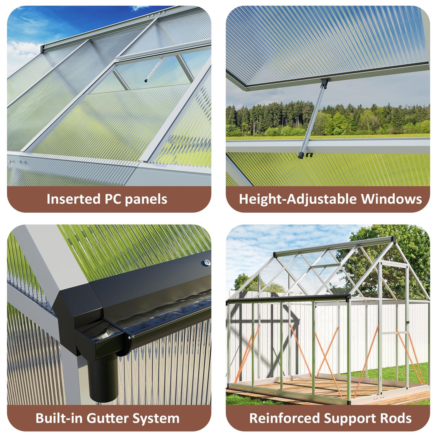 AirWire 8×12 FT Walk-in Greenhouse for Outdoors, Polycarbonate Greenhouse Kit with Roof Vent, Large Heavy Duty Green Houses for Outside Backyard Patio Garden, Sliver