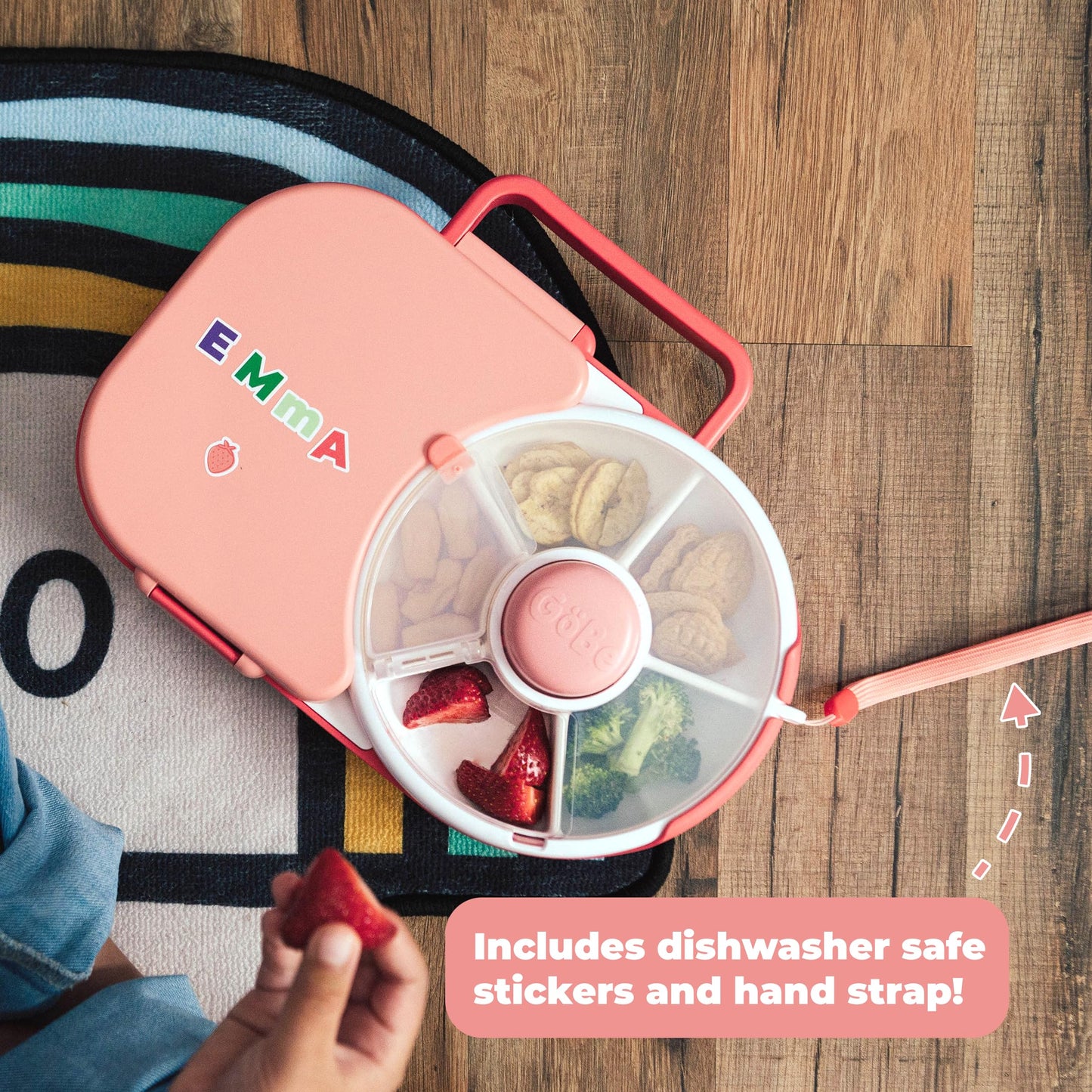 GoBe Kids Lunchbox with Small Snack Spinner Flip - Bundle with Hand Strap & Sticker Sheet, 2-in-1 Bento Style Lunch Container, 5 Small +1 Large Sandwich Compartment, BPA & PVC Free - Taro Purple