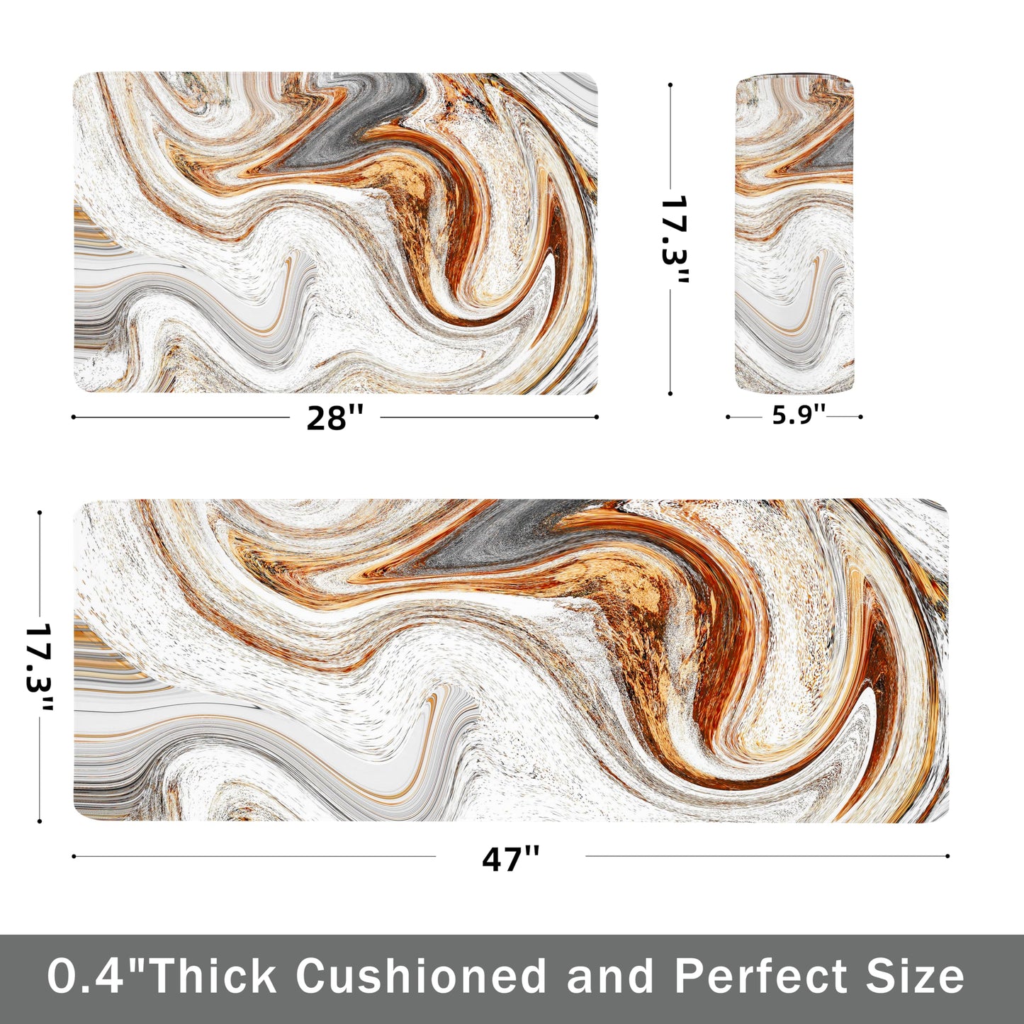 tubeamin Kitchen Mats for Floor Anti Fatigue Floor Marble Cushioned Memory Foam Non Slip PVC Leather Padded Comfort Standing Rugs Set of 2, 17.3x28+17.3x47 Inch,0.4 Inch Thick