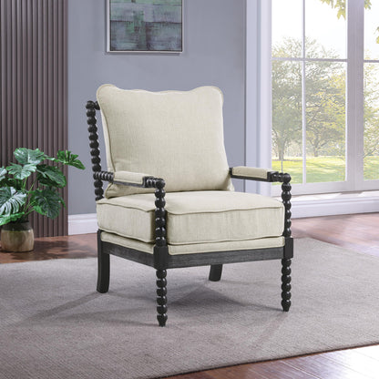 OSP Home Furnishings Eliza Spindle Accent Chair, Linen Fabric with Black Wood