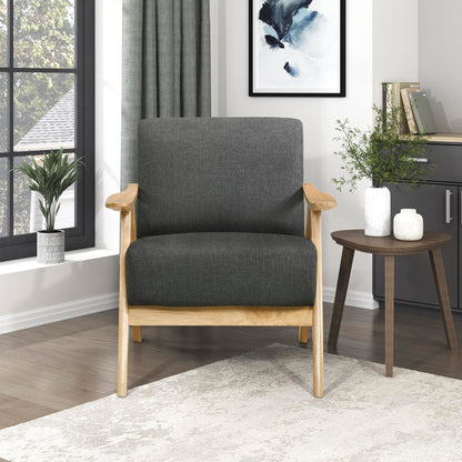 Lexicon Mid Century Modern Accent Chair with Solid Wood Frame in Natural Finish, Textured Fabric Living Room Lounge Arm Chair, Thick and Comfy Innerspring Seat Cushion, Linen-Look Fabric, Dark Gray