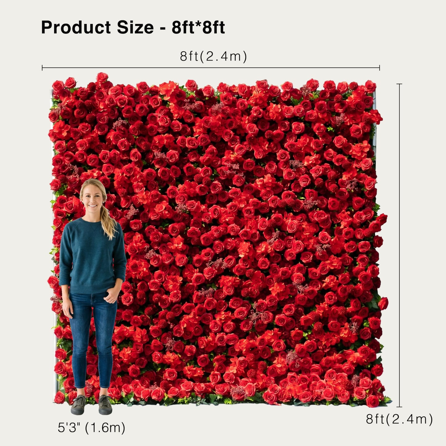 COCO FLOWERWALL Artificial Flower Wall Panels, Gorgeous 3D Silk Red Rose Floral Backdrop for Wedding, Baby Show, Party and Home Decor, Quick Assembly/Storage, Both Eco ＆ Pet Friendly (Grace, 8ft*8ft)