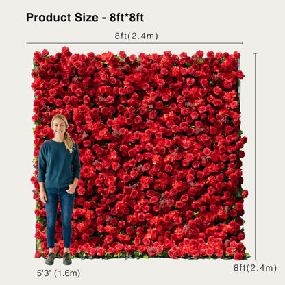 COCO FLOWERWALL Artificial Flower Wall Panels, Gorgeous 3D Silk Red Rose Floral Backdrop for Wedding, Baby Show, Party and Home Decor, Quick Assembly/Storage, Both Eco ＆ Pet Friendly (Grace, 8ft*8ft)