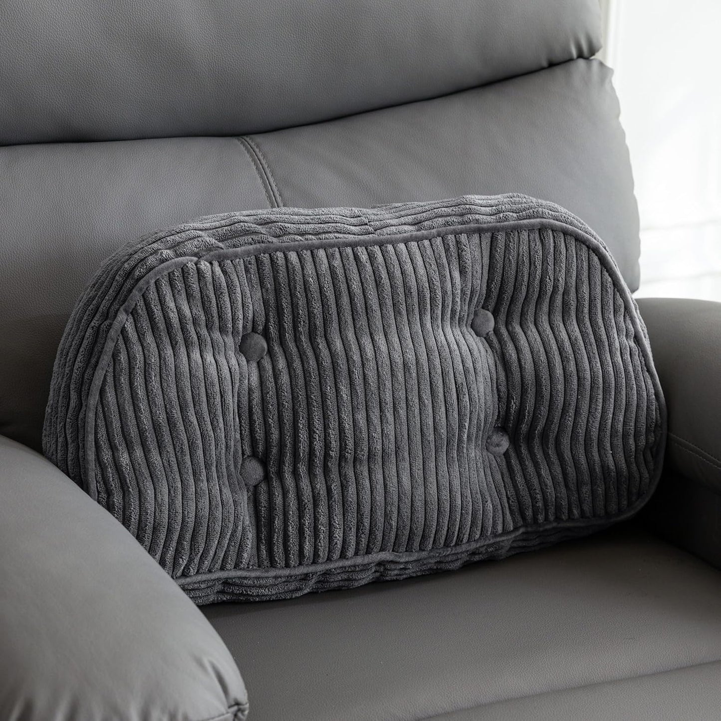 HIGOGOGO Lumbar Support Pillow for Recliner Chair/Accent Chair/Couch/Office Chair, Tufted Corduroy Back Support Cushion