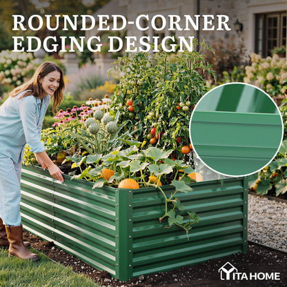 YITAHOME 4pcs 72x36x24 in Galvanized Raised Garden Bed Kit, Large Metal Planter Box with Gloves & Support Rod, Outdoor Flower Bed for Plants Vegetables, Green