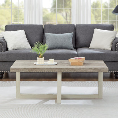 Roundhill Furniture Luno 3-Piece Coffee Table Set, Coffee Table and Two End Tables, Weathered Gray and Beige