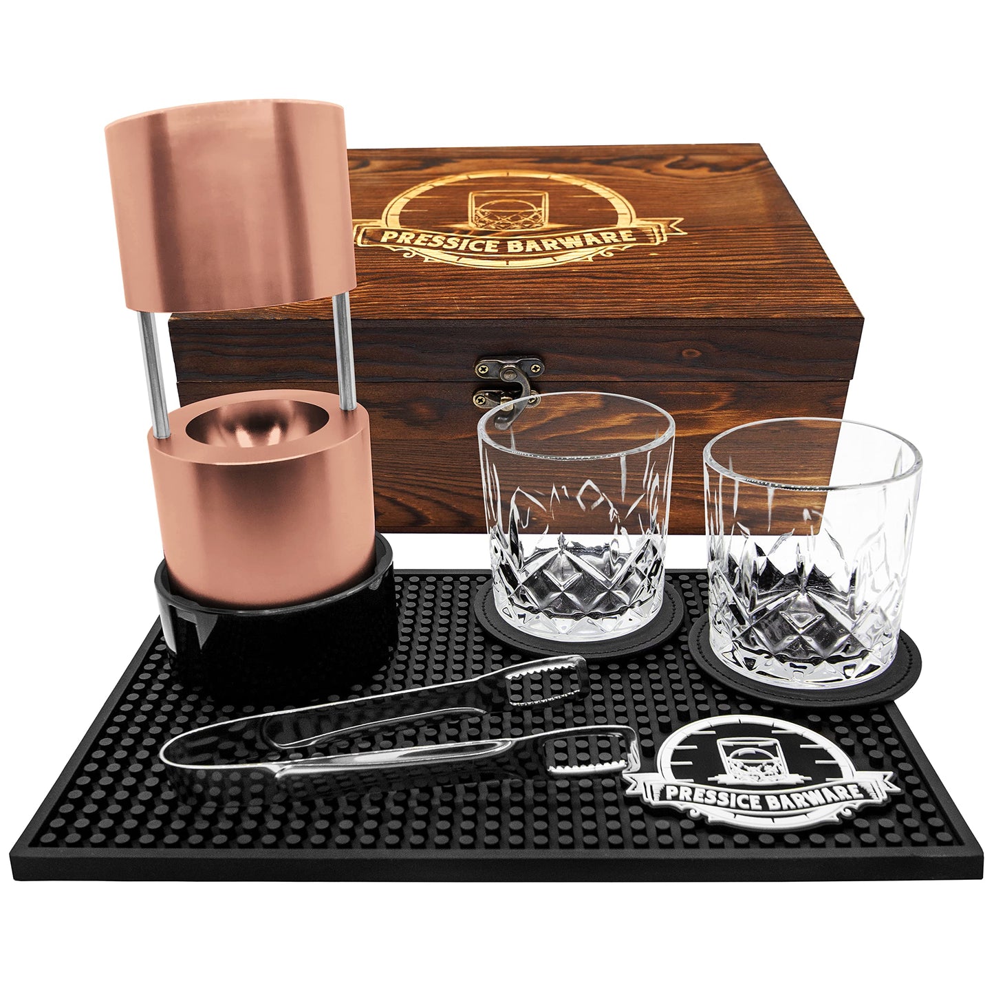 Pressice Barware Ice Press Kit – 2.3" Fast Sphere Maker – American Owned & Operated – Includes Ice Mold – Aircraft-Grade Aluminum (Paloma Kit)