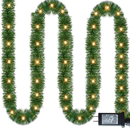 NEROSUN 50 FT Christmas Green Garland, 150 LED Pre-lit Lights Lighted Artificial Pine Garlands, for Indoor Outdoor Gate Home Winter Holiday Christmas Decorations