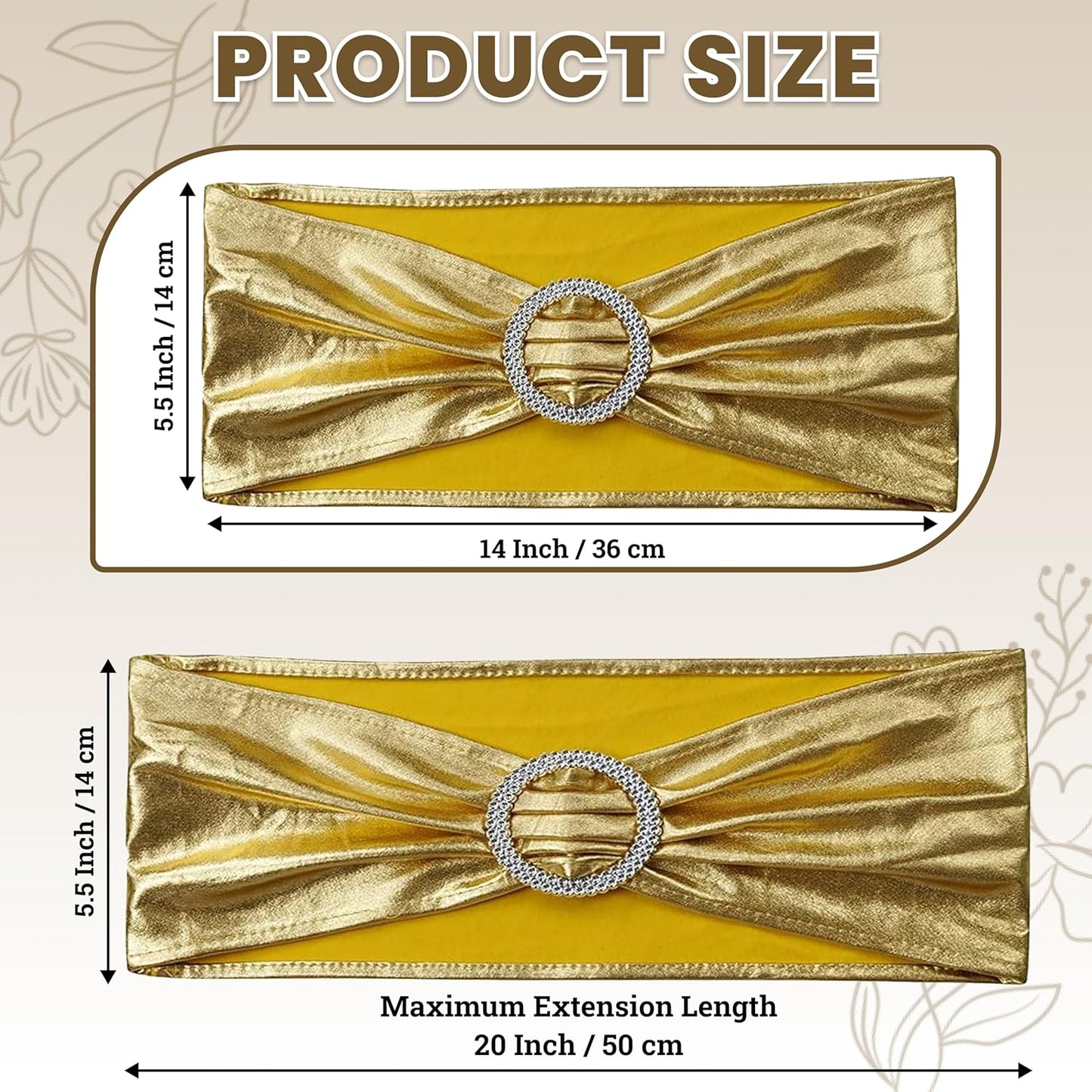 MDS Spandex Foil Chair Sashes - Universal Elastic Stretch Bands with Buckle for Weddings | Metallic Gold - Pack of 10