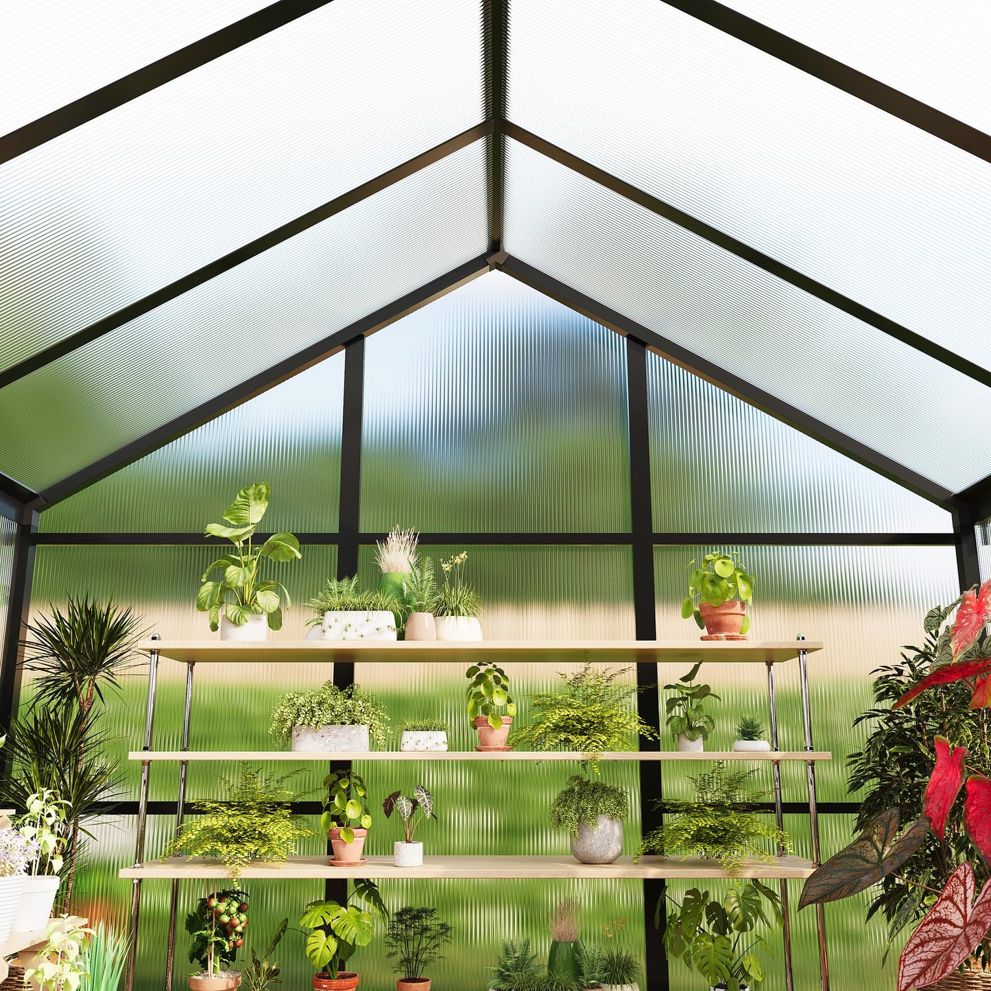 IDEALHOUSE 6×10 FT Greenhouse, Large Walk in Greenhouses for Outdoors and Garden Planting, Polycarbonate Greenhouse with Enhanced Aluminum Frame, Green Houses with Quick Setup Structure and Roof Vent