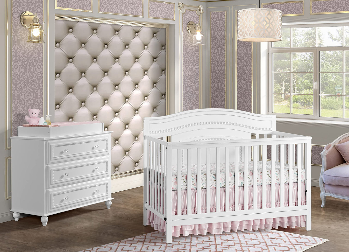 Oxford Baby Briella 4-in-1 Convertible Baby Crib, White, GreenGuard Gold Certified