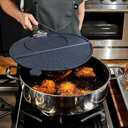 HexClad Grease Splatter Screen for Frying and Searing, Fits HexClad’s 10 and 12-inch Pans, Dishwasher-Safe, Folding Design, Heat-Safe to 480°F, Stay-Cool Locking Handle, Silicone and Stainless Steel