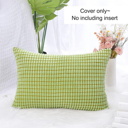 uxcell Soft Corduroy Throw Pillow Cover, Corn Striped Decorative Cushion Cover, 12" x 18", Pale Green