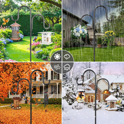 Skiennix 79-Inch Double Shepherds Hooks - Heavy Duty Bird Feeder Pole with 5-Prong Base for Lanterns & Hummingbird Feeders