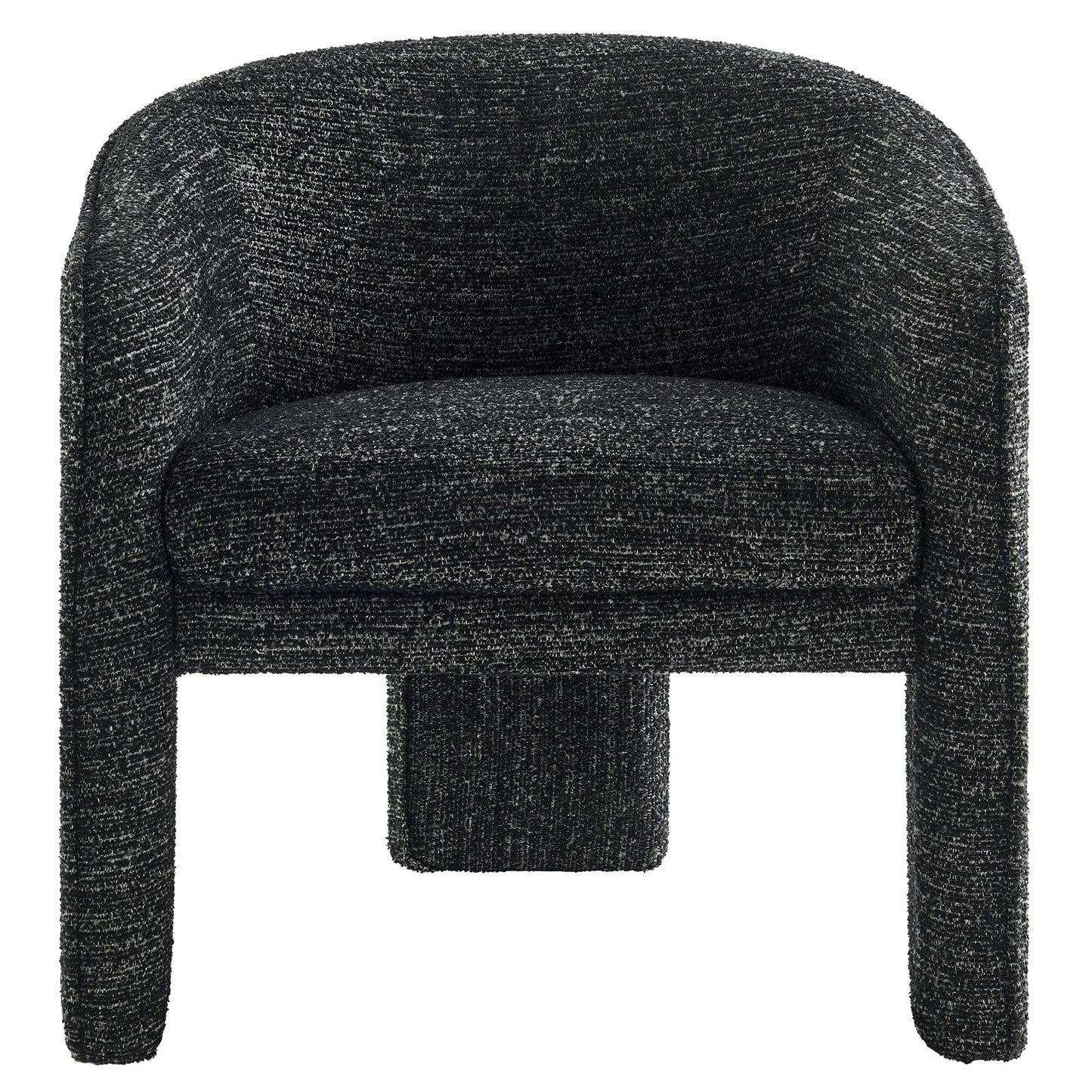 Modway Greer Comfy Barrel Accent Chair with 3 Legs in Charcoal Boucle Fabric – Cozy Round Reading Armchair – Mid Century Modern Upholstered Wide Barrel Dining Chair with Curved Back