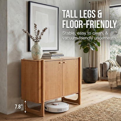 AllForWood Apollo Mid-Century Modern Wooden Accent Cabinet, Buffet and Media Console, Storage Cabinet with Solid Wood Legs, Soft-Closed Hinges and Adjustable Shelves (Light Oak)