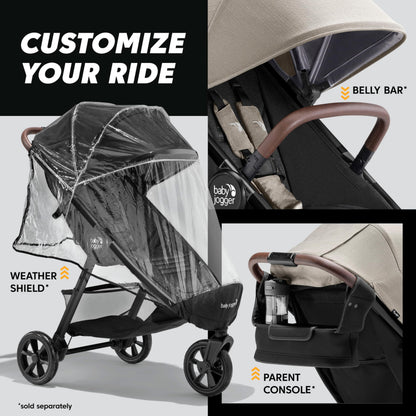 Baby Jogger® City Mini GT3 All Terrain Baby Stroller with Forever Air Rubber Tires, All Wheel Suspension, Lightweight Stroller with Magnetic Buckle, No-Rethread Harness, and Foot Brake, Rich Black