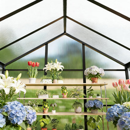 8x14FT Greenhouse for Outdoors, Polycarbonate Greenhouse with Quick Setup Structure and Roof Vent, Aluminum Large Walk-in Green House for Outside Garden Backyard, Dark Gray