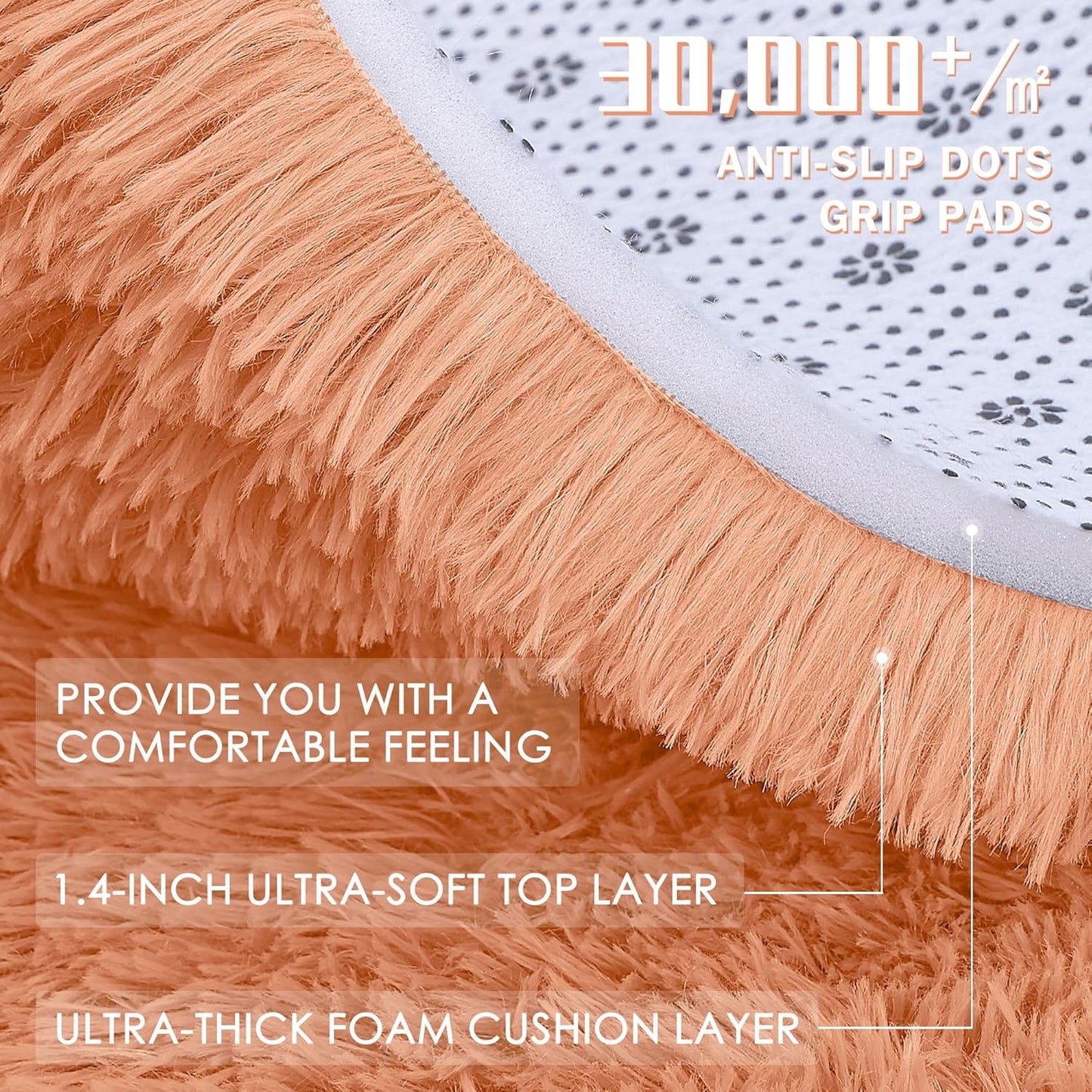 OLANLY Round Area Rug - Muted Orange, Soft & Fluffy Shaggy Carpet for Bedroom, 4 ft Circle